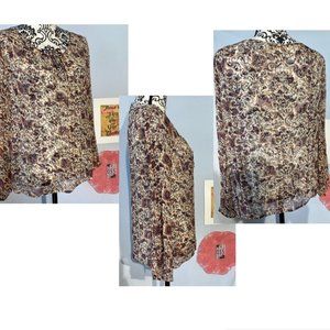 Lucky Brand Cream/Purple Boho Tie Long Sleeve Top